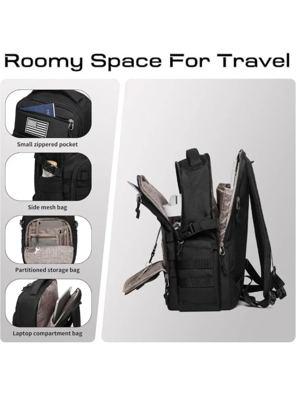 Tactical Military Backpack for Men - Small Black Assault Bag, Outdoor Gear